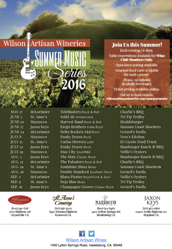 Wilson Artisan Wineries - 2016 Concert Series